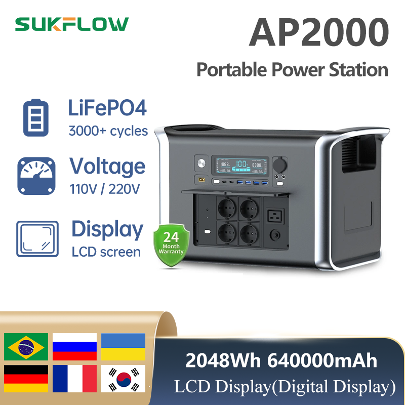 Power stations portable solar power station LiFePO4 battery 640Ah 2048Wh 2600W home outdoor camping with LCD display - EV Globle Store