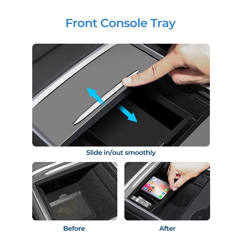 Center Console Organizer Tray for r 2021 2022 Tesla Model 3 Model Y - Front storage box (Front)