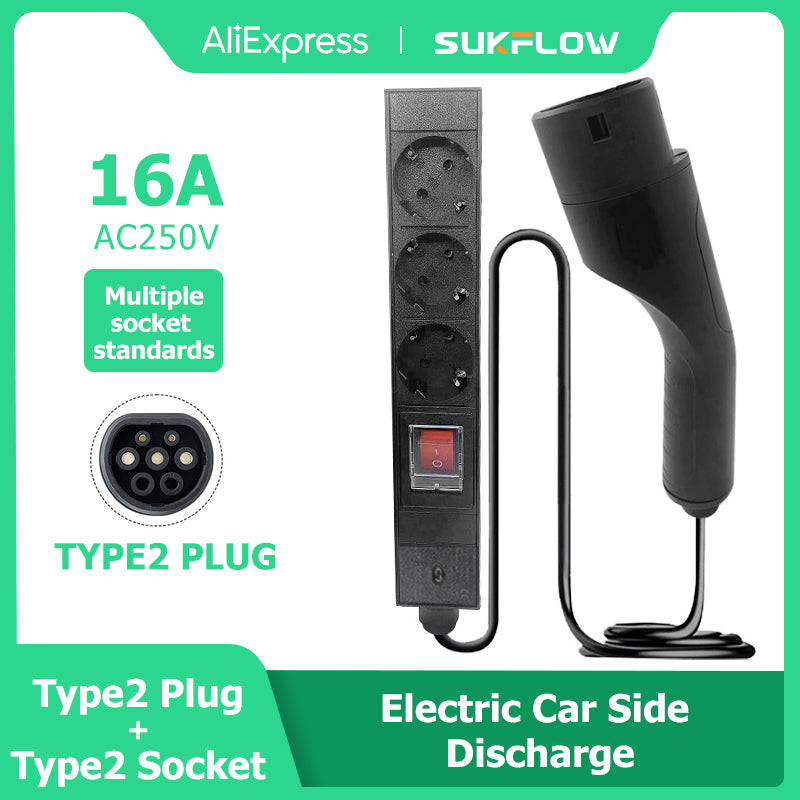 All in one Vehicle to Load (V2L) Adapter Connector 16A 110/250V Type 2 Plug and Type B Socket Electric Car Discharger - EV Globle Store