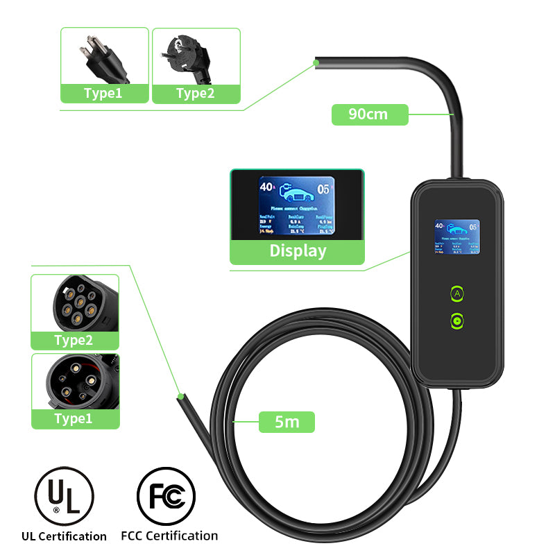 US 40A 9.6KW Portable Electric Vehicle Charger Type 1 Plug