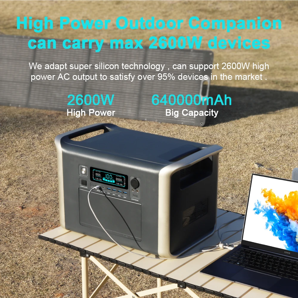 Power stations portable solar power station LiFePO4 battery 640Ah 2048Wh 2600W home outdoor camping with LCD display - EV Globle Store