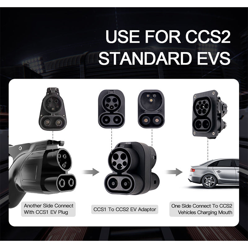 Sku-C1C2 Black CCS1 to CCS2 DC Fast Charging Adapter for US to EU Standard - 250A, 250KW, IP54