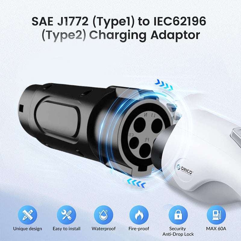 Suk-T1T2 32A Sae J1772 connector Type1 to Type2 US to European EV Electric Vehicle Charging Adapter - EV Globle Store