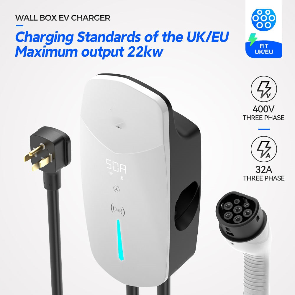 Type 2 Plug 1 Phase Waterproof 22KW 32A Screen Evse AC EV Charger Wallbox with WiFI App - EV Globle Store