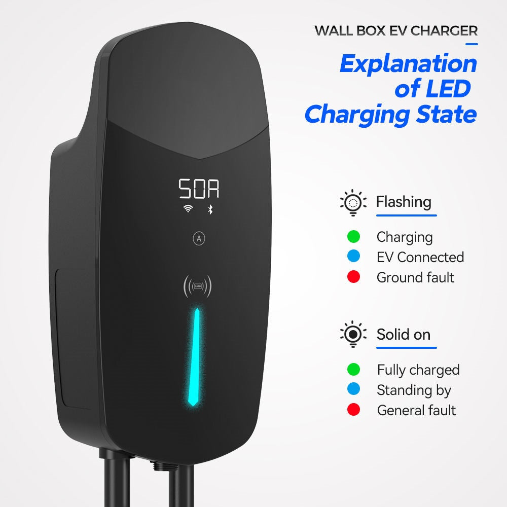 Type 2 Plug 1 Phase Waterproof 22KW 32A Screen Evse AC EV Charger Wallbox with WiFI App - EV Globle Store