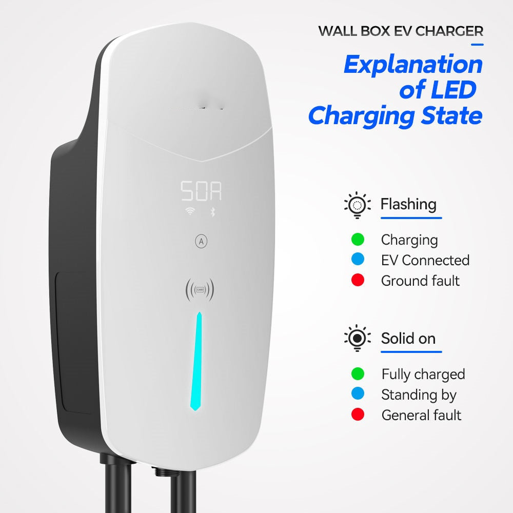 Type 2 Plug 1 Phase Waterproof 22KW 32A Screen Evse AC EV Charger Wallbox with WiFI App - EV Globle Store