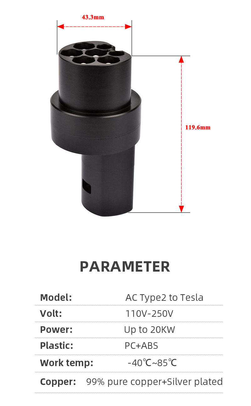 Sku-T2TS Seamless EV Charging Compatibility Tesla to Type 2 Plug Adapter