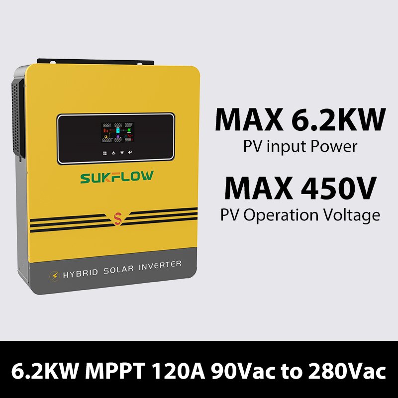 2 Inverter 6.2KW Heavy Duty Pure Sine Wave Hybrid Solar System for Industrial Use