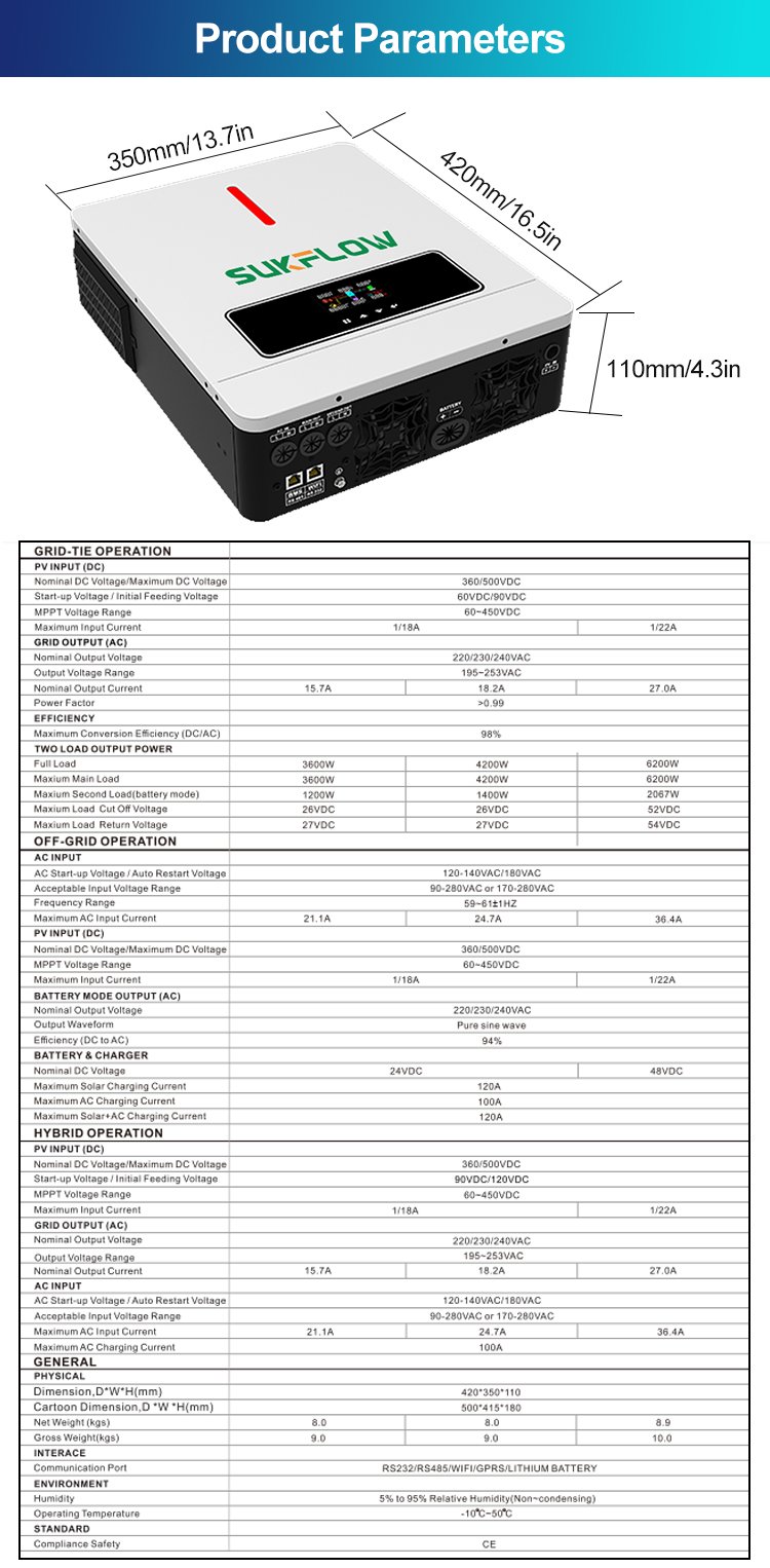 SUKFLOW Powerful 6.2KW Pure Sine Wave Inverter With Overload Protection